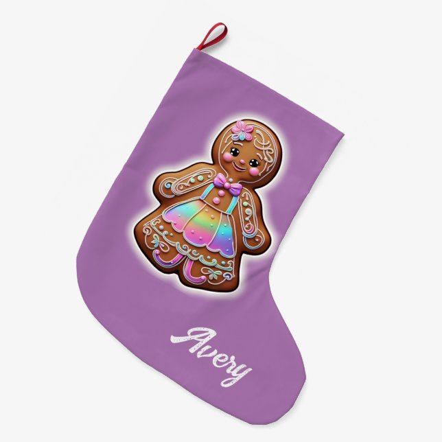 Gingerbread Girl Large Christmas Stocking (Front (Hanging))
