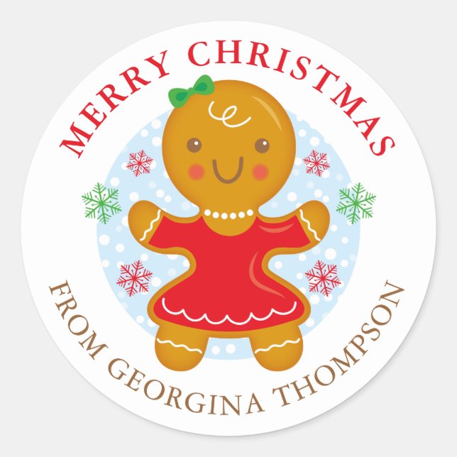 Gingerbread Girl Personalized Holiday Label Round (Front)