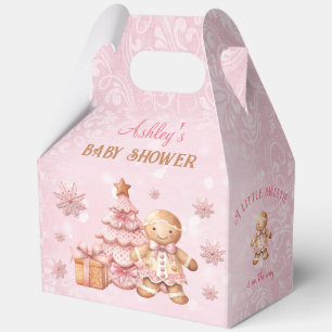 Gingerbread Girl Pink Christmas Baby Shower Large Favour Box