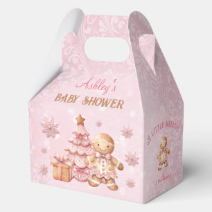 Gingerbread Girl Pink Christmas Baby Shower Medium Favour Box