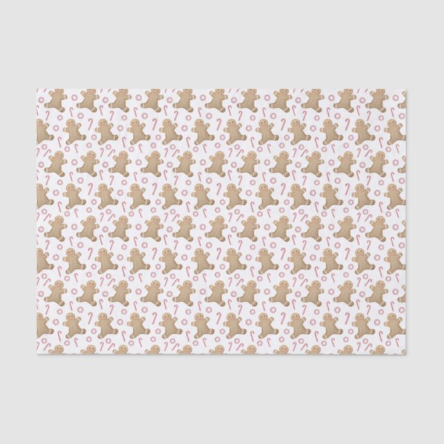 Gingerbread Girl Pink Red White Christmas Holidays Tissue Paper (Front)