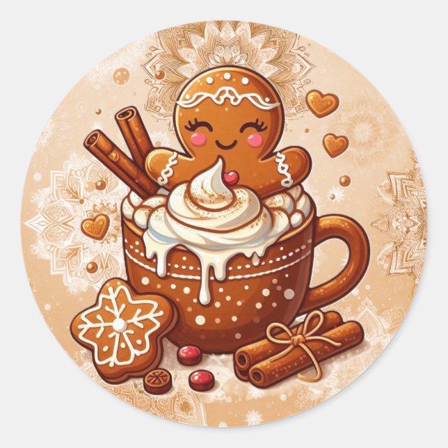 Gingerbread Girl’s Hot Cocoa Hot Tub Retreat Classic Round Sticker (Front)