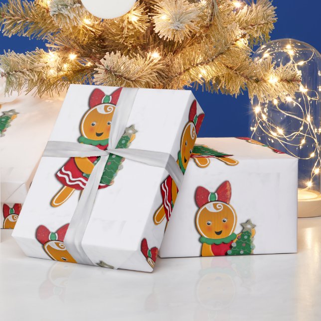 Gingerbread Girl With Christmas Tree Wrapping Paper (Holidays)
