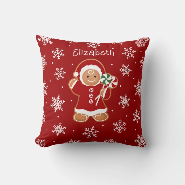Gingerbread Girl with Peppermint Lollipops Cushion (Front)