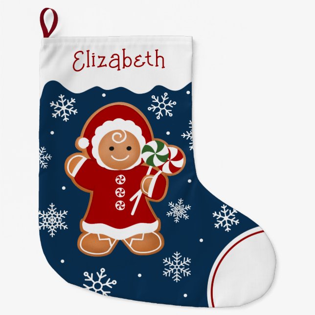 Gingerbread Girl with Peppermint Lollipops Large C Christmas Stocking (Front)