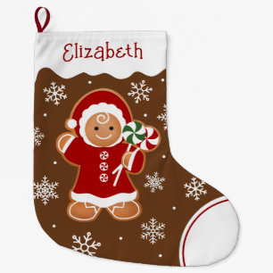 Gingerbread Girl with Peppermint Lollipops Large Christmas Stocking