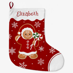 Gingerbread Girl with Peppermint Lollipops Large Christmas Stocking