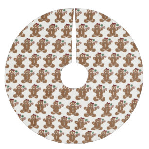 Gingerbread Girl with Red Bow and Sweets Brushed Polyester Tree Skirt