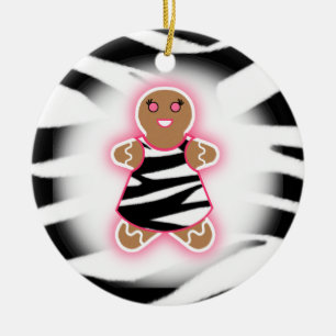 Gingerbread Girl - Zebra Print and Pink Ceramic Tree Decoration