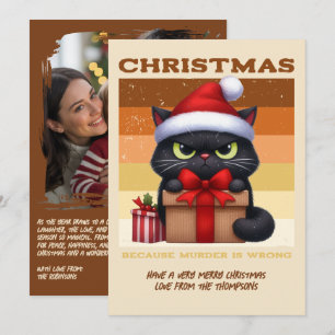 Gingerbread Glow Funny Cat Retro Christmas Photo Holiday Card