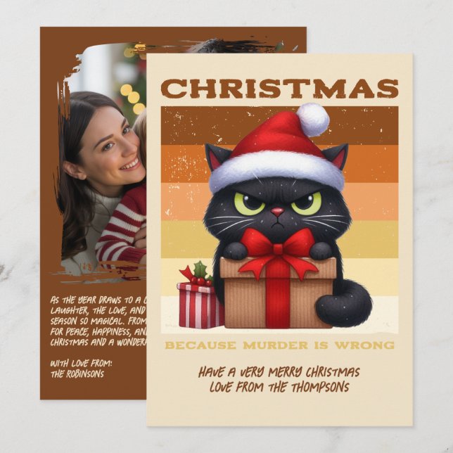 Gingerbread Glow Funny Cat Retro Christmas Photo Holiday Card (Front/Back)