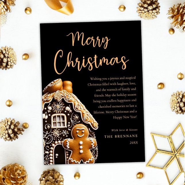 Gingerbread Gold Black Merry Christmas Holiday Card (Gingerbread Gold Black Merry Christmas Holiday Card)