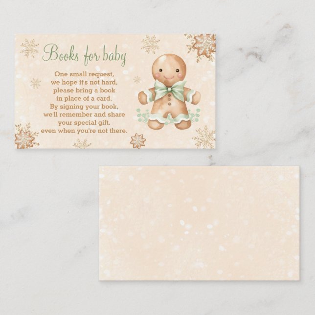 Gingerbread Green Baby Shower Books For Baby Card (Front/Back)