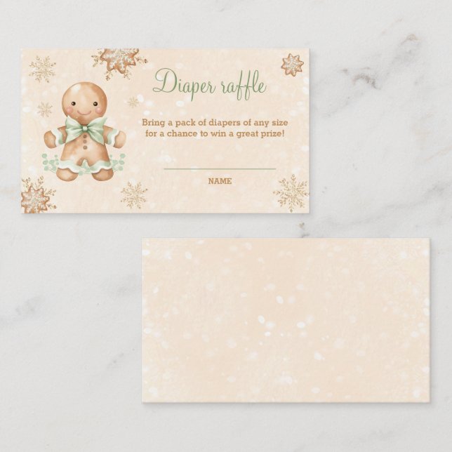 Gingerbread Green Baby Shower Diaper Raffle Card (Front/Back)