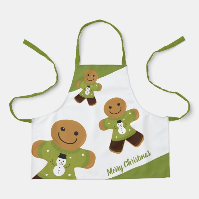 Gingerbread Green Sweater Holiday Christmas Apron (Front)
