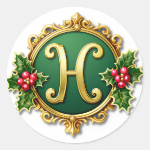 Gingerbread H Monogram Classic Round Sticker