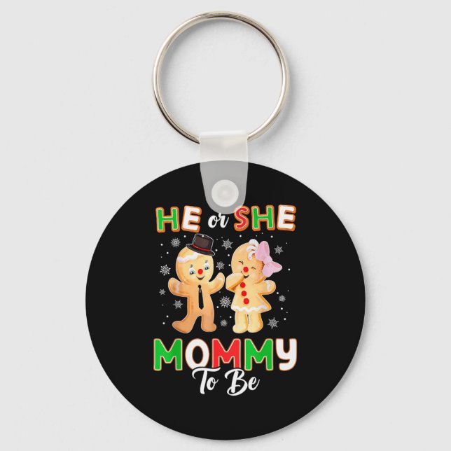 Gingerbread He Or She Mommy To Be Christmas Gender Key Ring (Front)