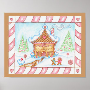 Gingerbread Heart House Print Poster