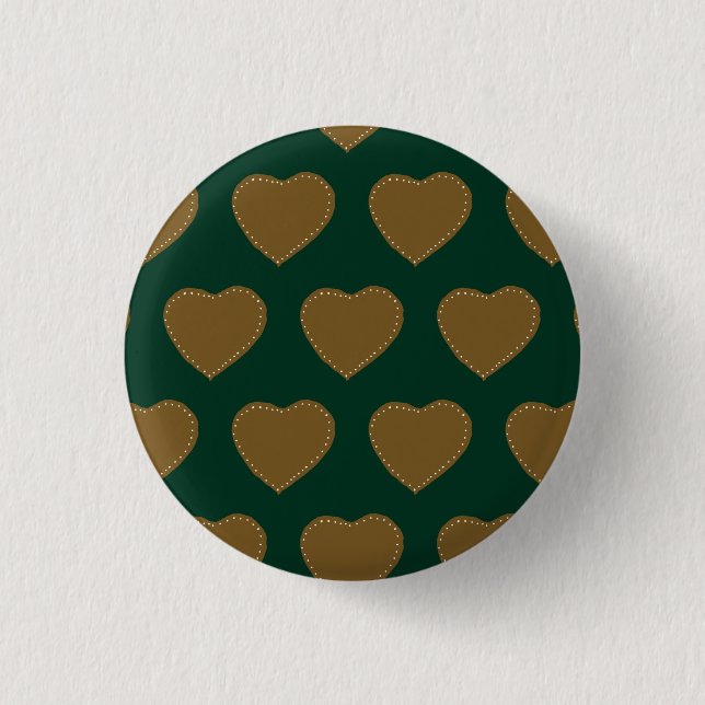 Gingerbread Hearts Button (Green & Brown) (Front)