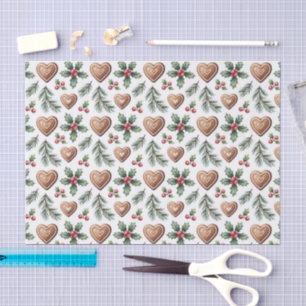 Gingerbread Hearts & Holly Christmas Holiday Tissue Paper