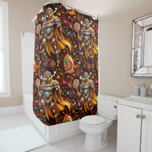 Gingerbread hero Warrior shower curtain candy choc
