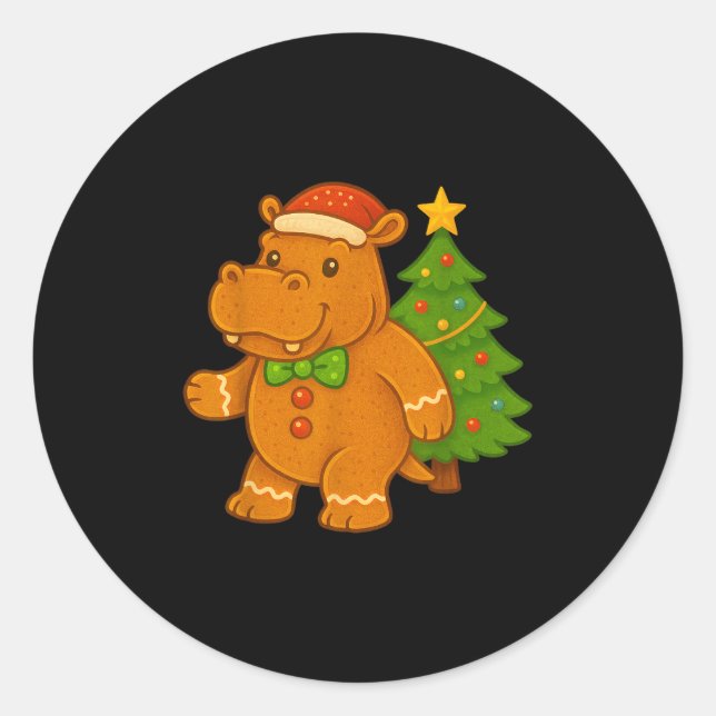Gingerbread Hip Santa Hat Christmas Tree Hiptamus  Classic Round Sticker (Front)