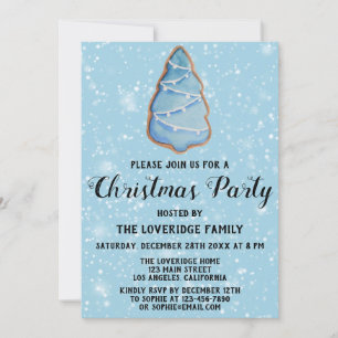 Gingerbread Holiday Christmas Party Blue Tree Snow Invitation