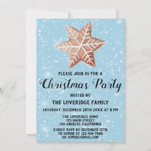 Gingerbread Holiday Christmas Party Star Blue Snow Invitation