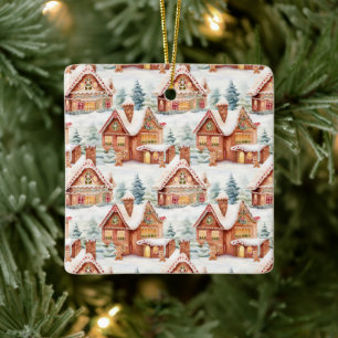 Gingerbread Holiday Christmas Pattern Ceramic Ornament