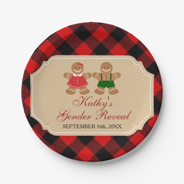 Gingerbread Holiday Gender Reveal Paper Plate (Front)