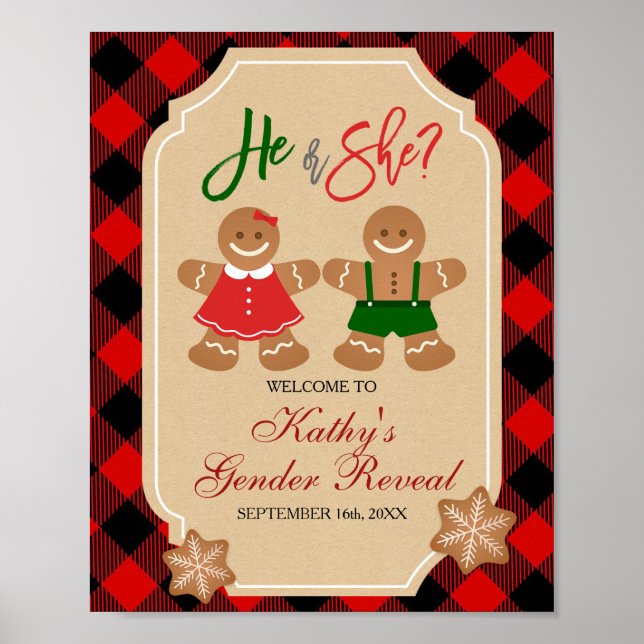 Gingerbread Holiday Gender Reveal Welcome Sign (Front)
