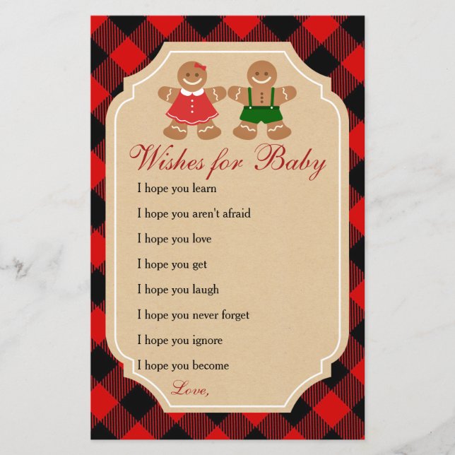 Gingerbread Holiday Gender Reveal Wishes for Baby (Front)