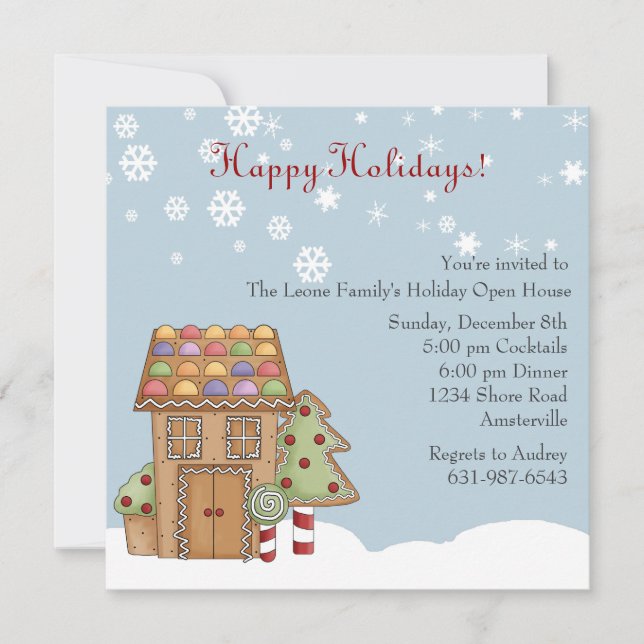 Gingerbread Holiday Open House Invitation (Front)