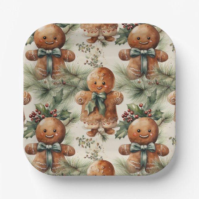 Gingerbread Holiday Paper Plate (Front)
