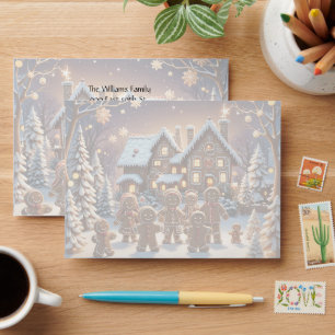 Gingerbread house and cute gingerbread family envelope