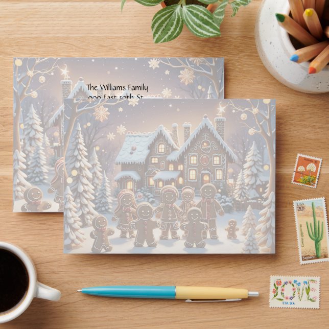 Gingerbread house and cute gingerbread family  envelope (Desk)