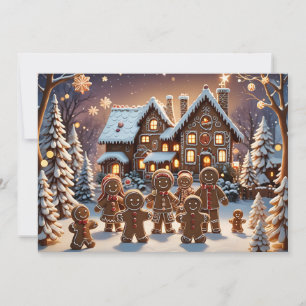 Gingerbread house and cute gingerbread family  invitation