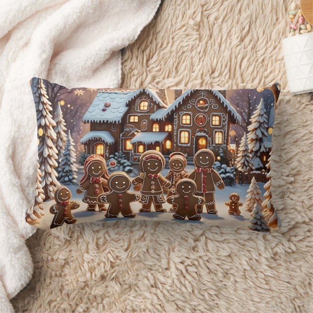 Gingerbread house and cute gingerbread family  lumbar cushion (Blanket)