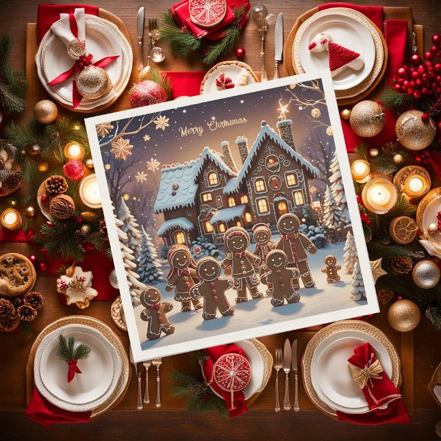 Gingerbread house and cute gingerbread family  napkin (Creator Uploaded)