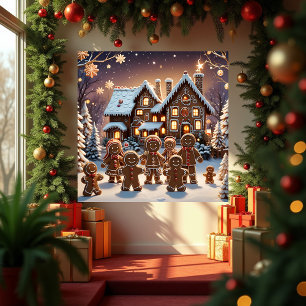 Gingerbread house and cute gingerbread family poster