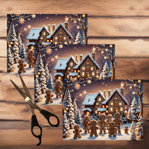 Gingerbread house and cute gingerbread family tissue paper