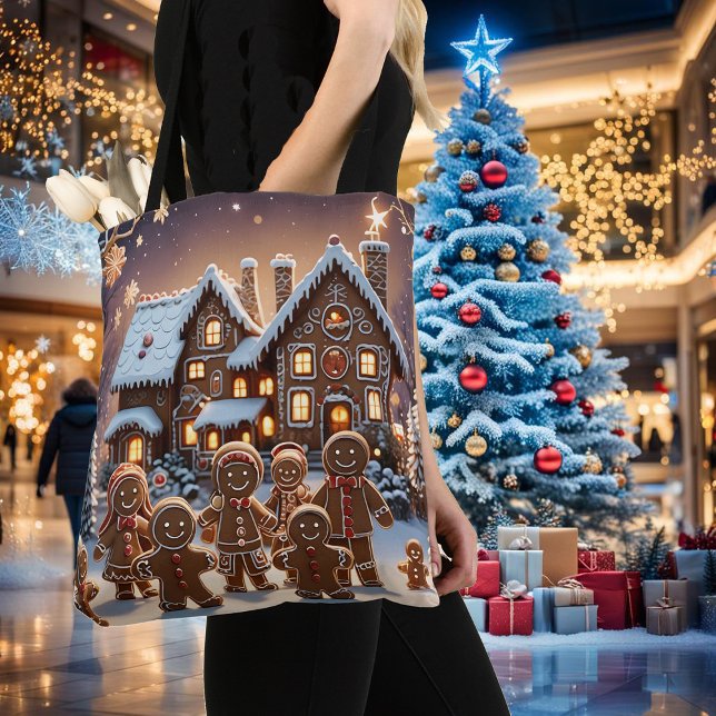 Gingerbread house and cute gingerbread family  tote bag (Creator Uploaded)