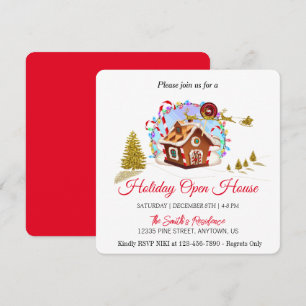 Gingerbread House and Golden Santa Claus Holiday C Card