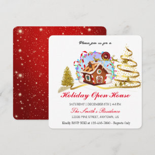 Gingerbread House and Golden Santa Claus Holiday  Card