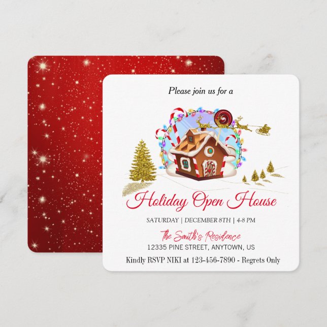 Gingerbread House and Golden Santa Claus Holiday  Card (Front/Back)