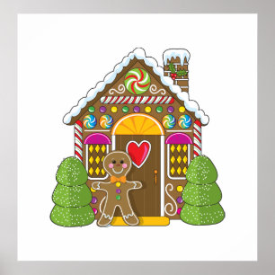 Gingerbread House and Man Poster