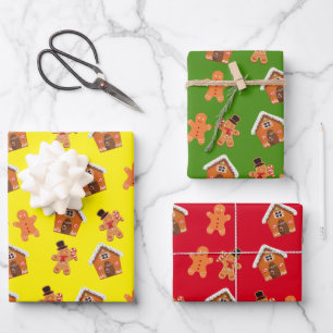 Gingerbread House and Men Christmas Wrapping Paper Sheet