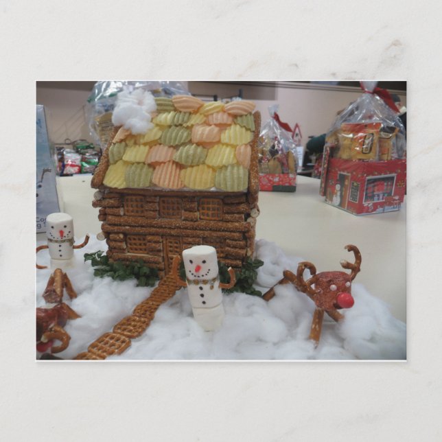 Gingerbread House and Snowmen Postcard (Front)