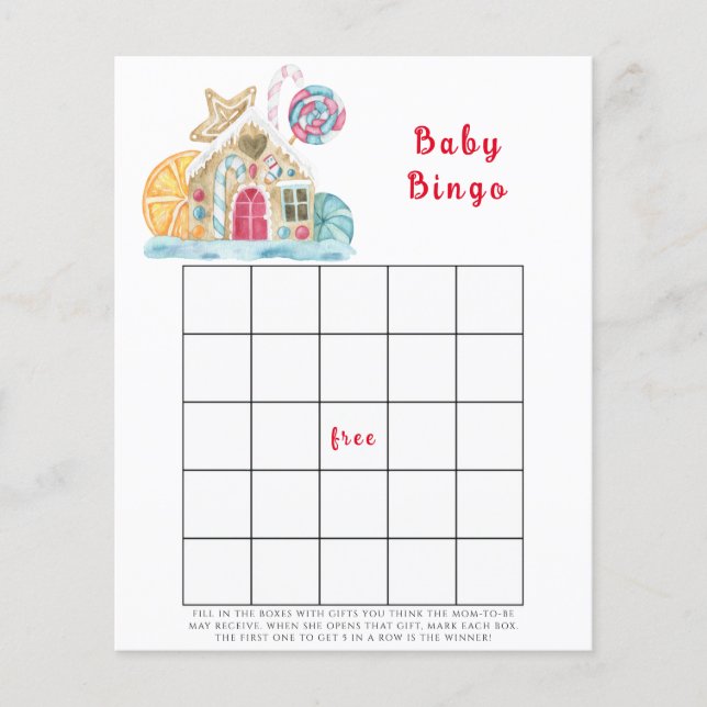 Gingerbread house Baby shower bingo game (Front)