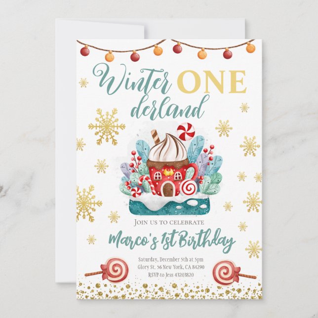 Gingerbread house Birthday Party Invite (Front)